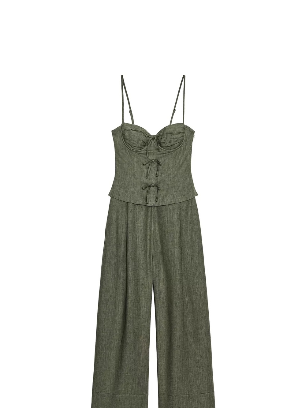Zara Olive Green Bustier Wide-Leg Jumpsuit